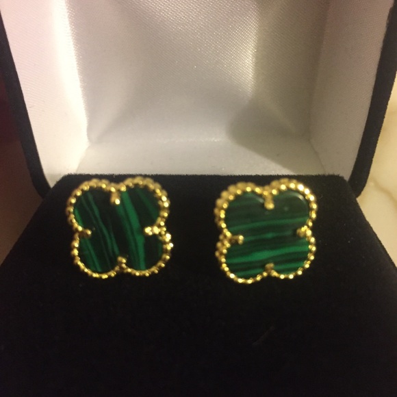 Handmade Jewelry - 🔥 Gold Malachite Clover Celebrity Style Earrings